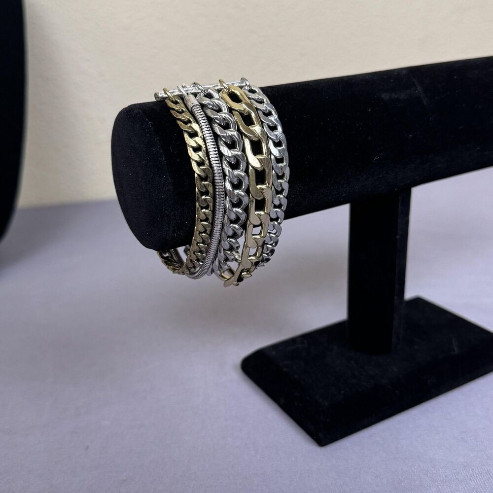 Jenny Bird Bracelet Silver Gold Mixed Metal Multi Chain Cuff Womens 8 In Jewelry